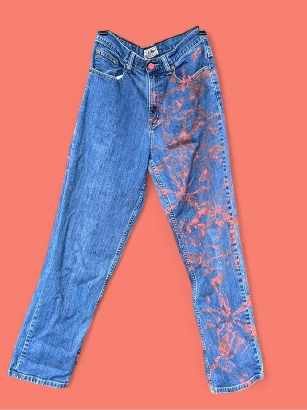 L.L. BEAN painted floral denim straight-leg jeans